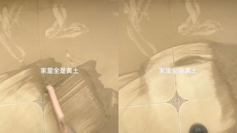 沙塵暴中忘關窗 內蒙古女子回家掃出5斤土（視頻）