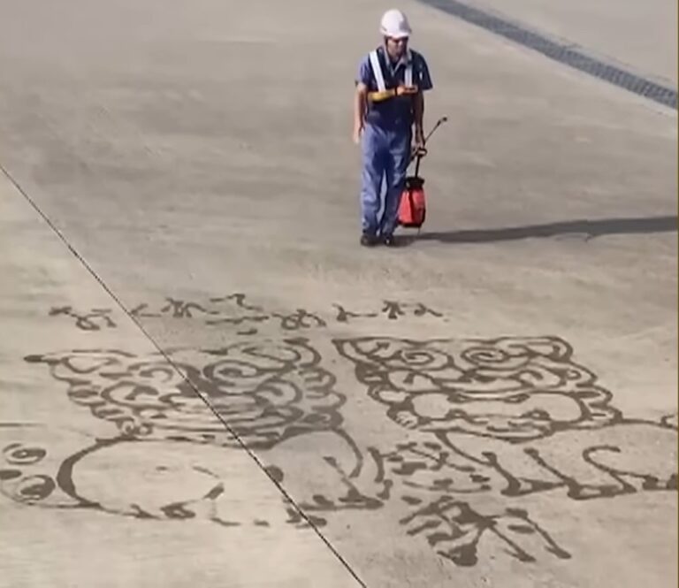 班機延誤 機場員工畫石獅表達歉意 乘客火氣全消