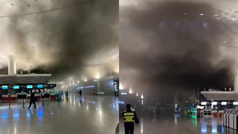 杭州蕭山國際機場起火 黑煙滾滾 旅客驚慌逃離（視頻）