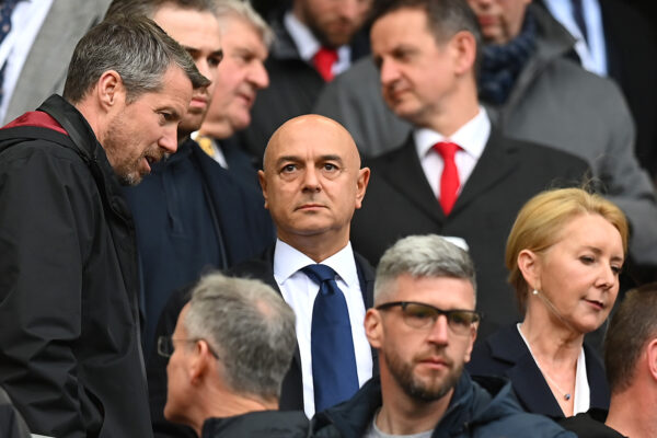 LIVERPOOL, ENGLAND - APRIL 30: Daniel Levy, Chairperson of Tottenham Hotspur looks on prior to the Premier League match between Liverpool FC and Tottenham Hotspur at Anfield on April 30, 2023 in Liverpool, England. 