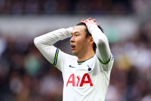 LONDON, ENGLAND - MAY 06: Son Heung-Min of Tottenham Hotspur reacts during the Premier League match between Tottenham Hotspur and Crystal Palace at Tottenham Hotspur Stadium on May 06, 2023 in London, England. 