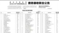 真缺錢了？ 武漢財政局登報 向259家單位催債