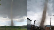 黑龙江牡丹江突现龙卷风 巨大柱子直通云霄