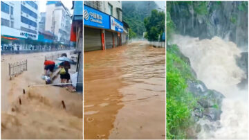 湖南湘西特大暴雨 河水漫過橋梁 汽車被沖走