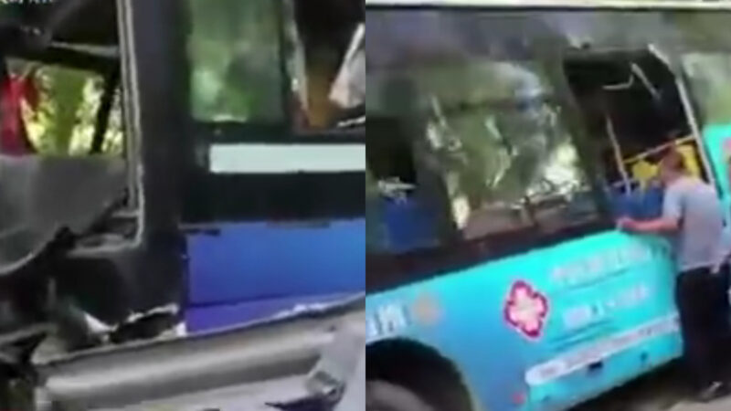 山西公交车撞断护栏冲出公路 至少4死13伤（视频）