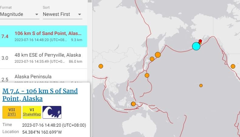 阿拉斯加半岛7.4地震深度仅9.3公里 发布海啸警报