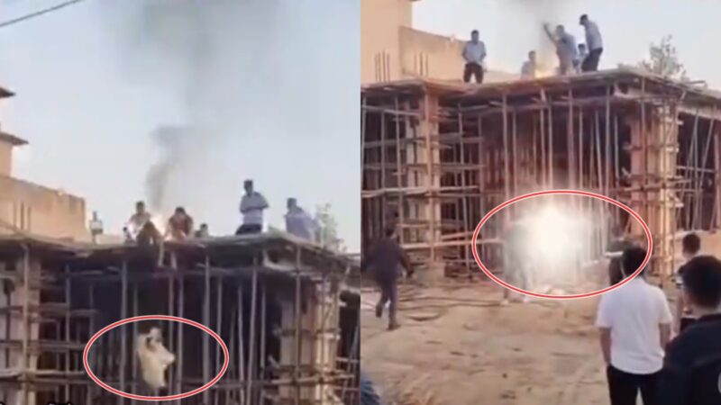 江蘇連雲港村民點火自焚墜樓 抗議中共強拆（視頻）