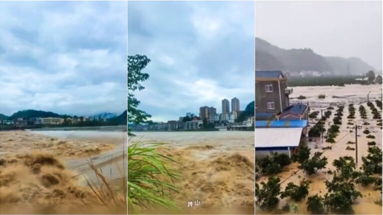 【中國新聞快報】湖南創紀錄洪水 多處房屋被淹 大樹僅露樹梢