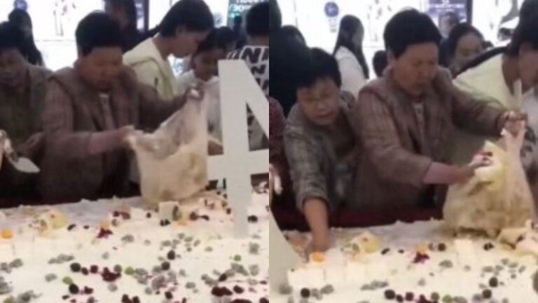 河南大媽徒手鏟蛋糕 驚呆眾人（視頻）