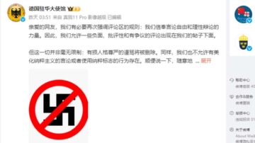 德驻华使馆官微再发威 怒斥小粉红“无知无耻”