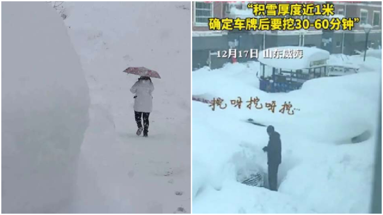 山東威海積雪74公分創紀錄 車主用鏟子挖雪尋車