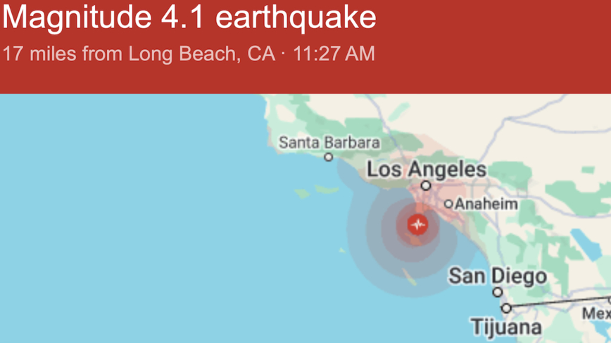 洛杉矶近海发生规模4.1地震 尚未传出伤亡灾损