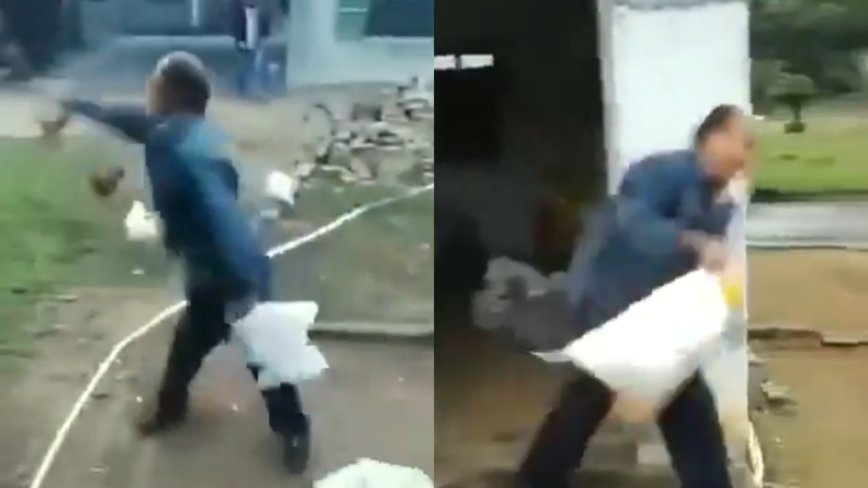 中共官员送慰问品求摆拍 老农一怒扔了（视频）