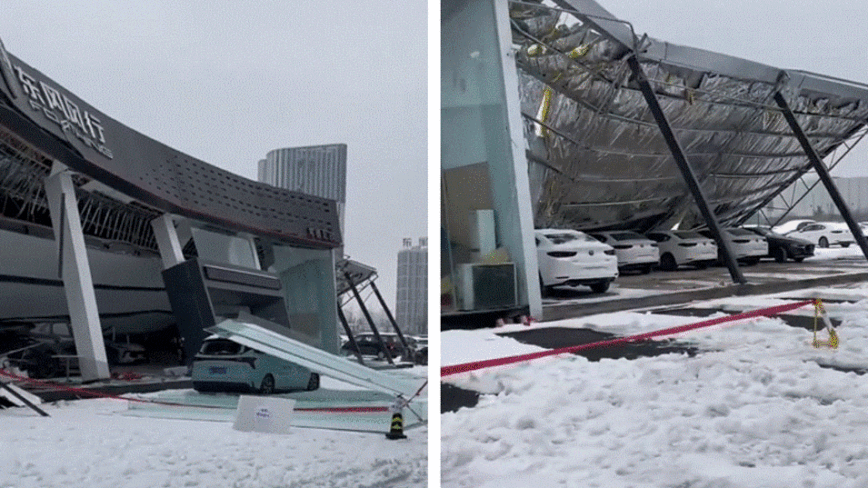 暴雪致兩湖多地建築坍塌 4S店或損失幾百萬