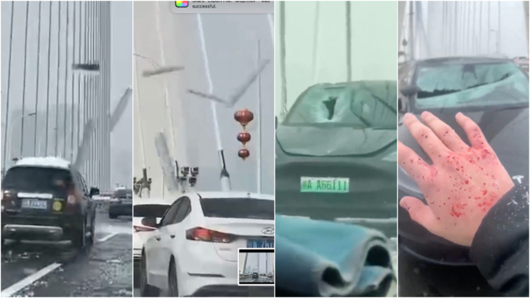 嚇人！武漢大橋車輛被冰墜砸穿擋風玻璃（視頻）