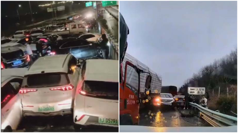 湖北車險索賠10萬起 汽車打滑恐怖連環撞（視頻）
