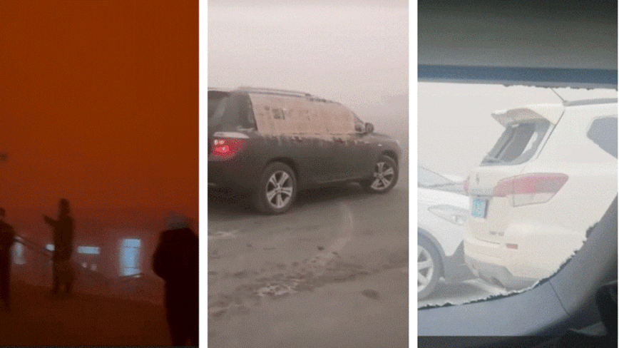 新疆特大沙塵暴 天空赤橙 飛沙走石吹走車窗（視頻）