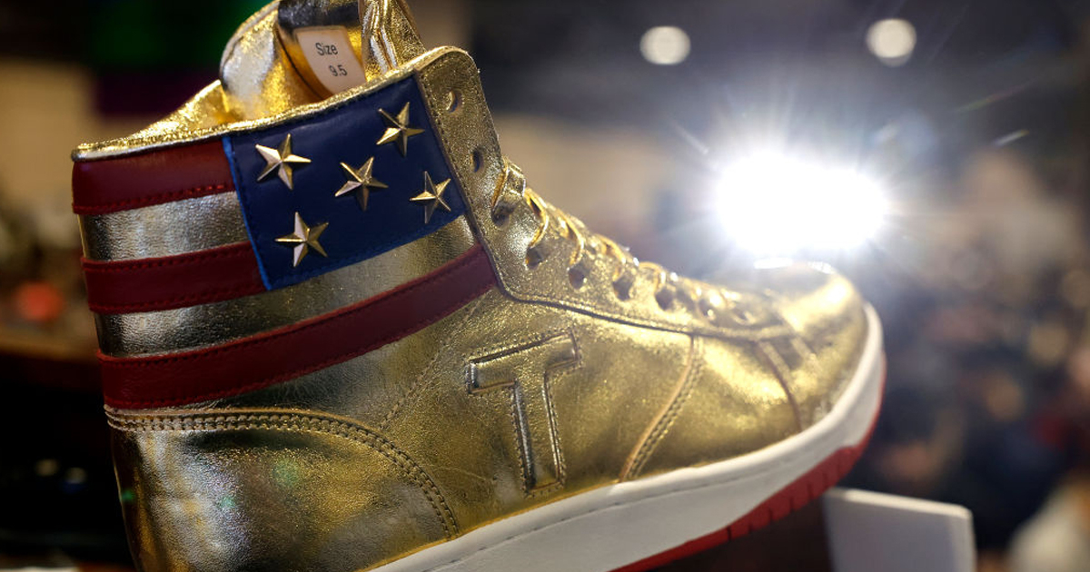 Former President Trump Launches Gold High-Top Sneaker Collection at Philadelphia Sneaker Show