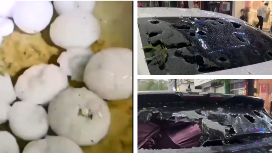 义乌下50年罕见冰雹 大如鹅蛋 车窗被砸烂（视频）