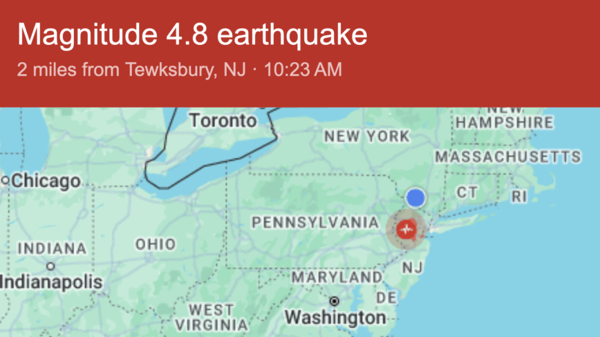 快讯：新泽西发生4.8级地震 纽约、费城有震感