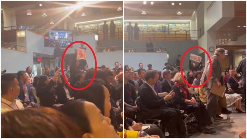 中共大使哈佛演讲 2女学生接力起身抗议（视频）