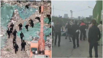 传武汉村民反强拆 用砖石锹锄击退特警队（视频）