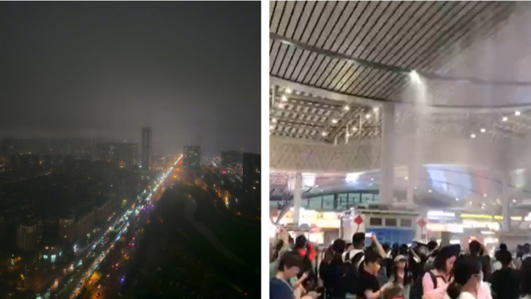 長沙中午變黑夜 車站候車室現「水簾洞」（視頻）