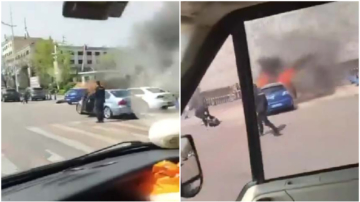 遼寧大石橋市政府門口車輛着火 消息被封（視頻）