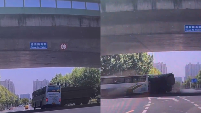 江蘇渣土車攔腰撞上學生大巴車 事發瞬間視頻曝光