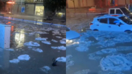 甘肃遭暴雨冰雹袭击 马路变冰河 车辆泡水（视频）