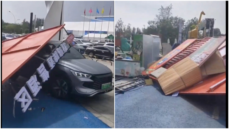 呼和浩特國際車展發生塌垮事故 車輛被砸（視頻）