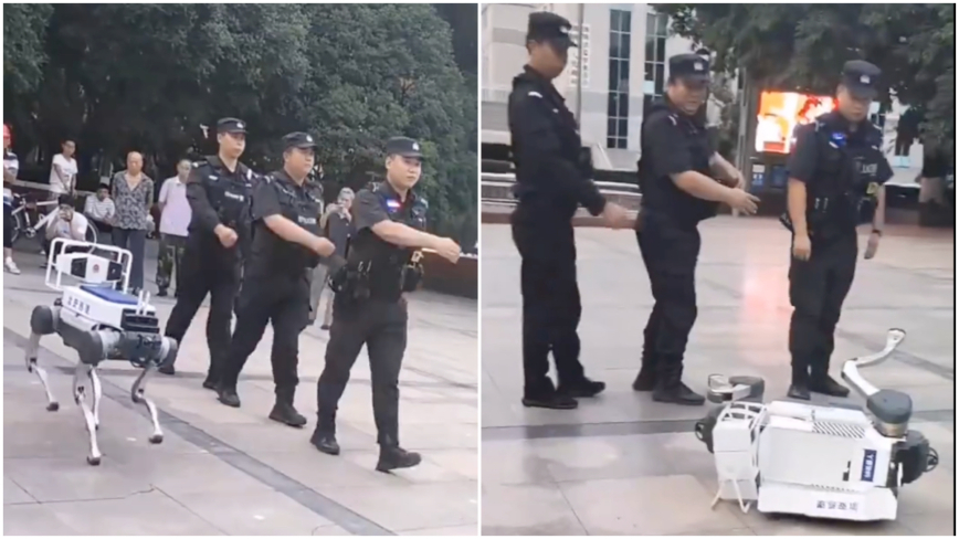 中共機器狗與特警一起操練 突馬失前蹄撲街（視頻）