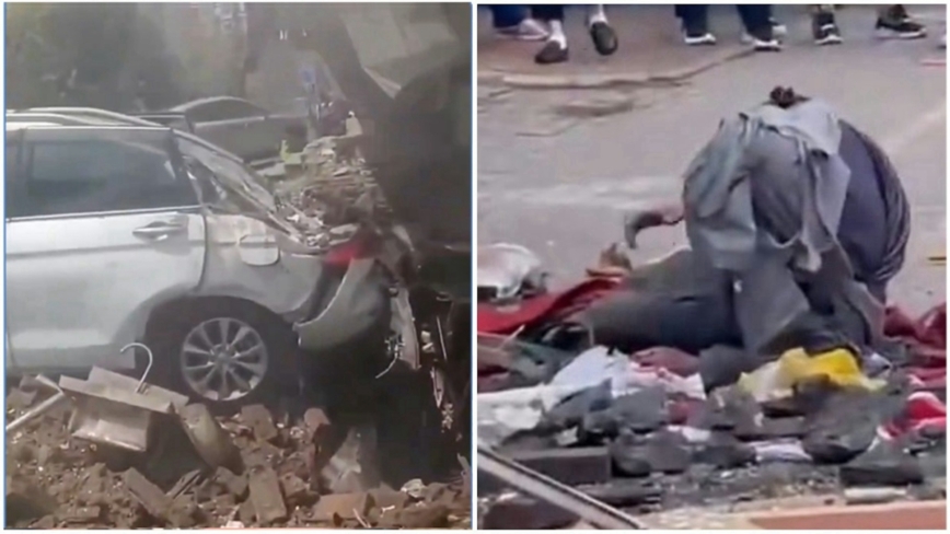 哈尔滨居民区再传爆炸 汽车变形 现场如战场