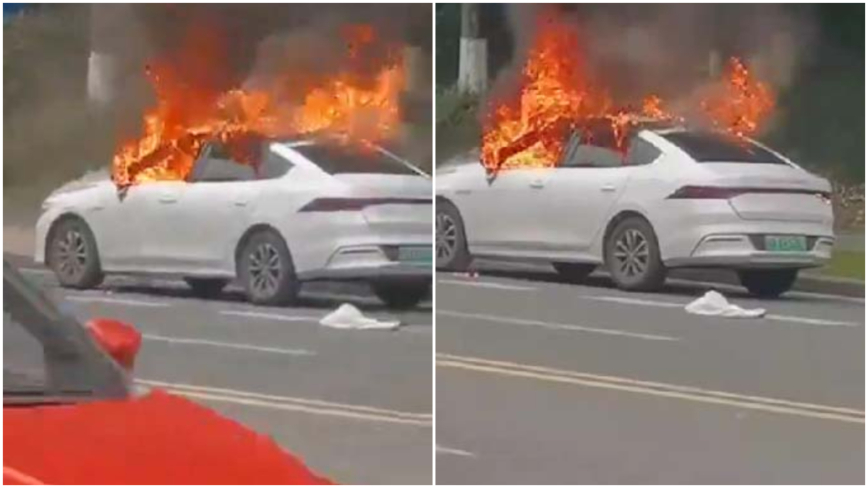 四川路边国产电动车自燃 传司机被活活烧死（视频）