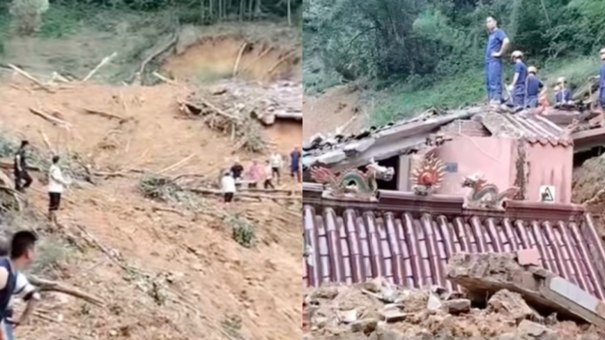 福建山体滑坡寺庙倒塌 一家六口被埋（视频）