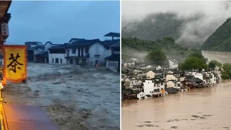 黃山暴雨 洪水沖倒房屋沖毀橋梁 人員失聯（視頻）