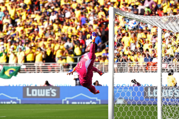 SANTA CLARA, CALIFORNIA - JULY 02: Camilo Vargas of Colombia is scored on during the CONMEBOL Copa America 2024 Group D match between Brazil and Colombia at Levi's Stadium on July 02, 2024 in Santa Clara, California. 