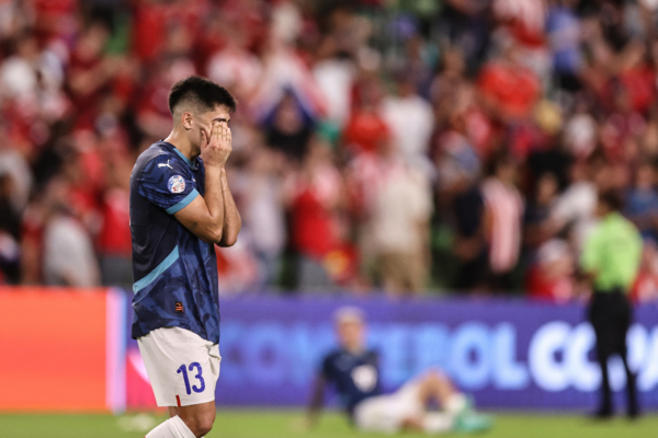 AUSTIN, TEXAS - JULY 02: Nestor Gimenez of Paraguay reacts after losing 2-1 to following the CONMEBOL Copa America 2024 Group D match between Costa Rica and Paraguay at Q2 Stadium on July 02, 2024 in Austin, Texas. 