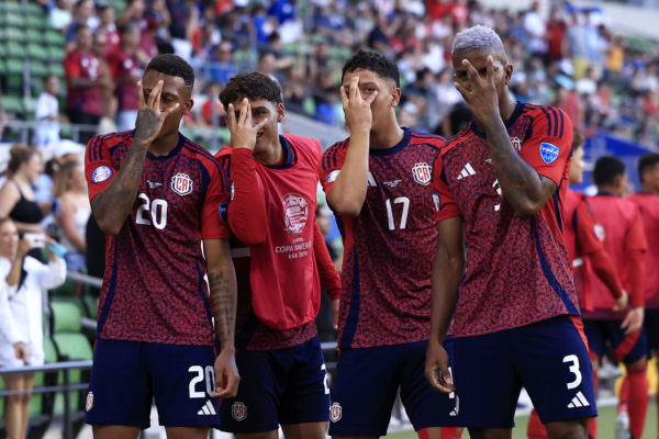 AUSTIN, TEXAS - JULY 02: Josimar Alcocer of Costa Rica (L) celebrates after scoring the team's second goal with teammates during the CONMEBOL Copa America 2024 Group D match between Costa Rica and Paraguay at Q2 Stadium on July 02, 2024 in Austin, Texas. 