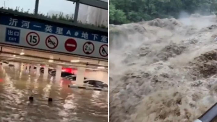 山东多地暴雨成灾 临沂成水城汽车没顶（视频）