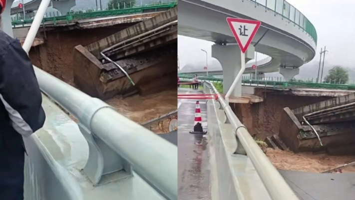 陝西又一橋面塌陷 車輛前輪懸空險墜落