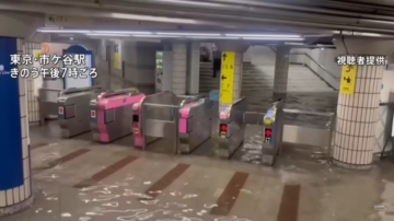 雨量超乎想像 日本東京地下鐵站體淹水