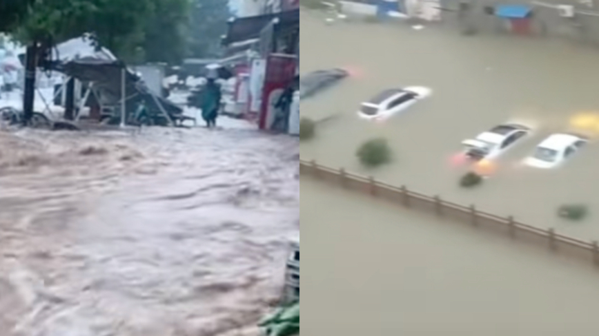 安徽萧县台风暴雨 城市被淹 学校停课（视频）