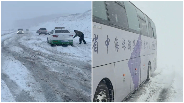 呼倫貝爾突降暴雪百餘車被困 旅遊大巴被困22小時（視頻）