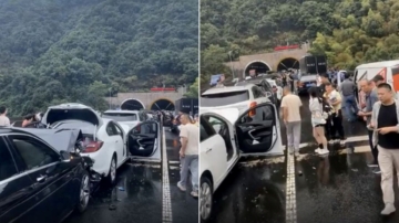 浙江溫州隧道再發生車禍 數十輛車擠成一堆（視頻）