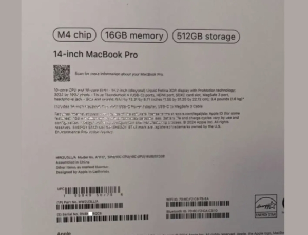 14年来第二次 蘋果 M4 MacBook Pro 或遭提前泄露