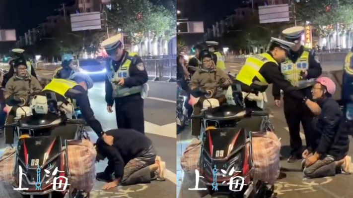 上海外賣員對交警下跪：活不下去了（視頻）