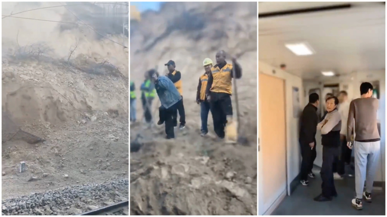 河南三門峽突發山體滑塌鐵路被埋 有列車受阻