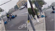 成都外賣員連人帶車被推倒 崩潰怒毆交警（視頻）