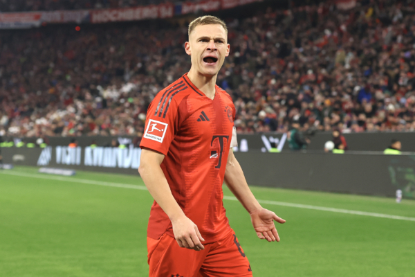 MUNICH, GERMANY - DECEMBER 20: Joshua Kimmich of Bayern Munich reacts during the Bundesliga match between FC Bayern München and RB Leipzig at Allianz Arena on December 20, 2024 in Munich, Germany. 